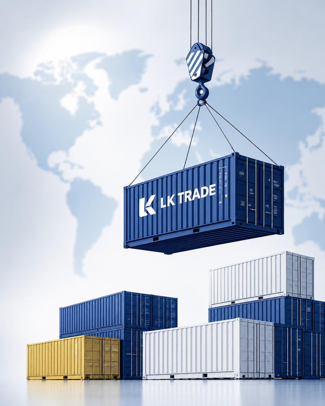 Контейнеры LK TRADE на фоне карты мира